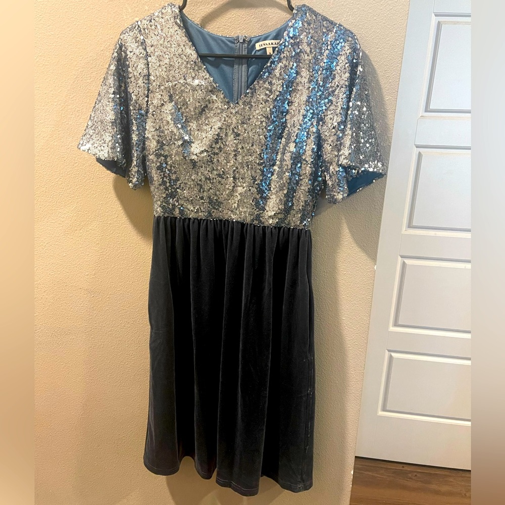 JessaKae sequin and velvet blue dress